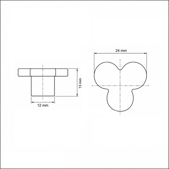 Schéma de bouton de meuble TREFLE, Finition zamak nickel mat