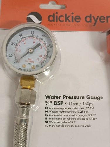 Ecost customer return Dickie Dyer Water Pressure Gauge 010 Bar 3/4" BSP Male Thread 884712