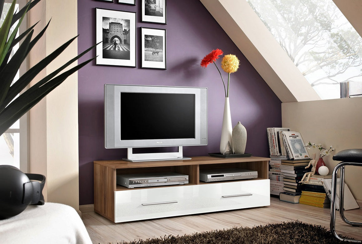 Grand Meuble TV FLY 34 à suspendre 160x30x40cm - blanc de haute brillance avec éclairage LED clicktofournisseur.com