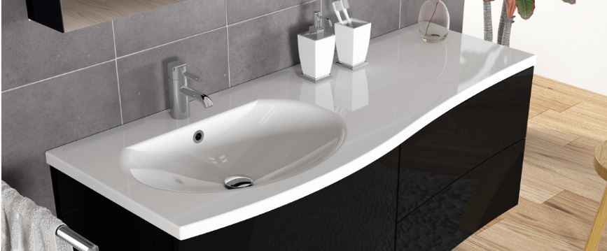 Grand lavabo gauche riho celano en marbre de synthèse 131x48 h 28 cm - Clicktofournisseur.com
