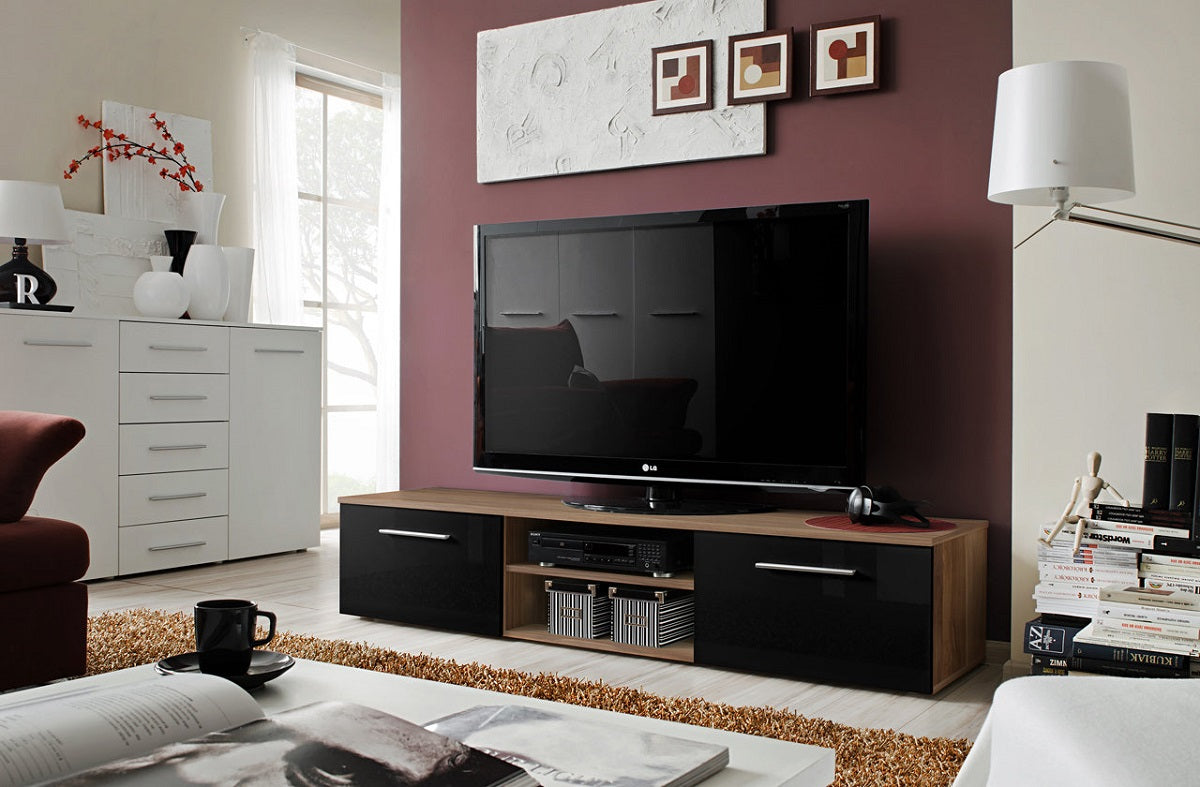 Grand meuble TV DUO 200x35x45 cm - noir de haute brillance clicktofournisseur.com