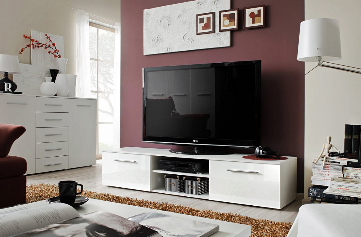 Grand meuble tv duo 200x35x45 cm - noir et blanc de haute brillance - Clicktofournisseur.com