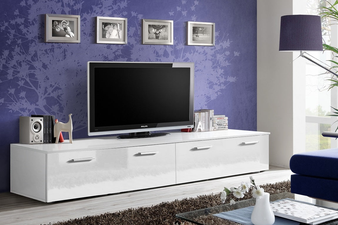Grand meuble TV FLY à suspendre 160x30x40cm - blanc de haute brillance clicktofournisseur.com