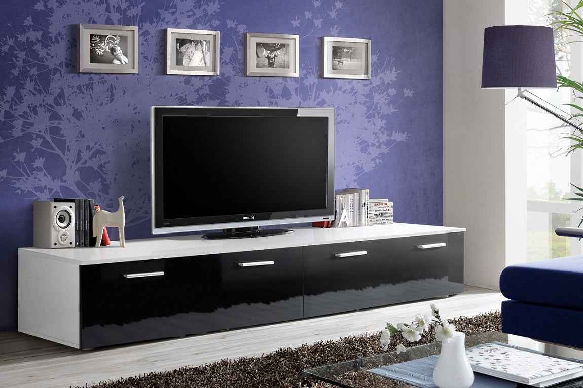 Grand meuble tv fly à suspendre 160x30x40cm - noir et blanc de haute brillance - Clicktofournisseur.com