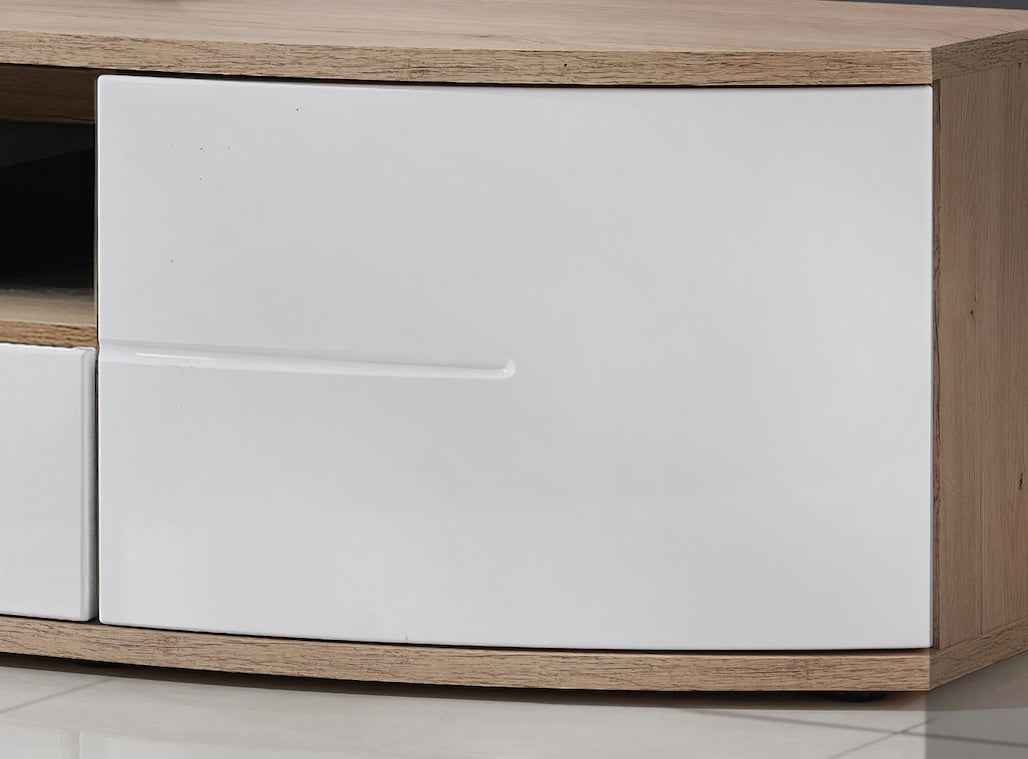 Grand meuble tv ontario en chêne et blanc de haute brillance 190x43x48 cm - Clicktofournisseur.com