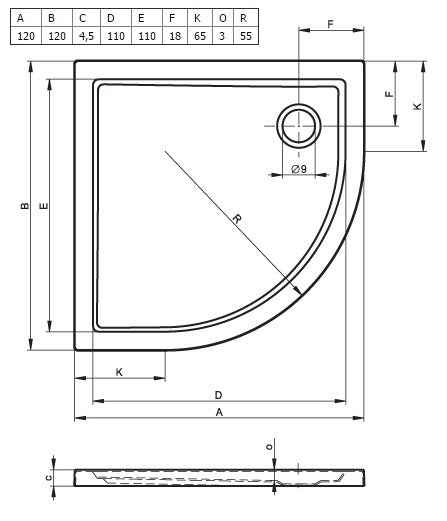 Grand receveur de douche acrylique quadrant riho zurich 288 120x120x45cm - Clicktofournisseur.com
