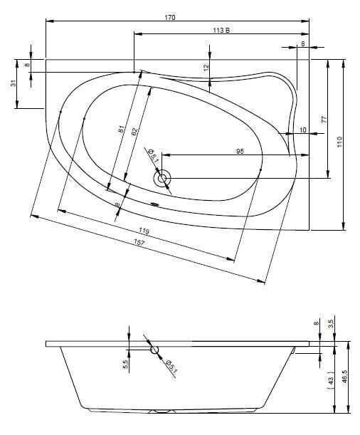 Grande baignoire acrylique riho d'angle gauche lyra 170x110 cm - Clicktofournisseur.com