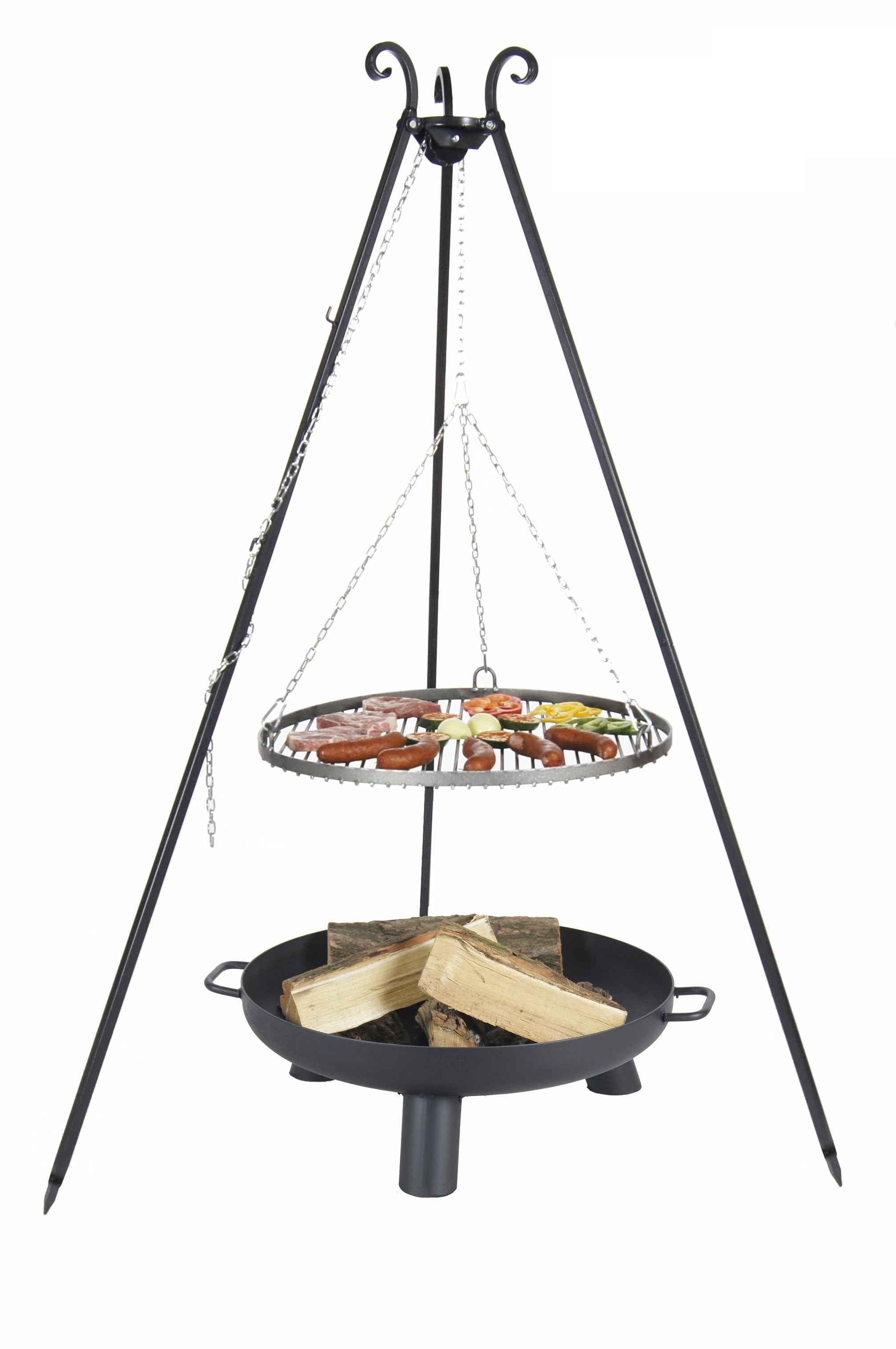 Grille sur trépied + brasero BALI,60cm Grille acier noir/ 70cm brasero