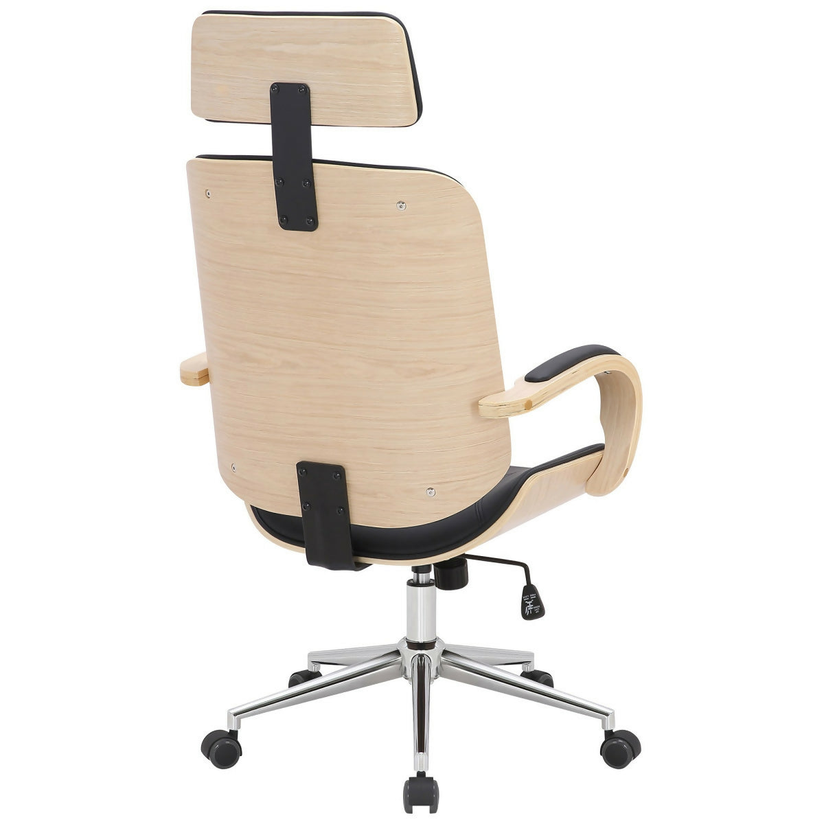 Fauteuil de bureau Dayton, Cuir Noir & Bois Naturel