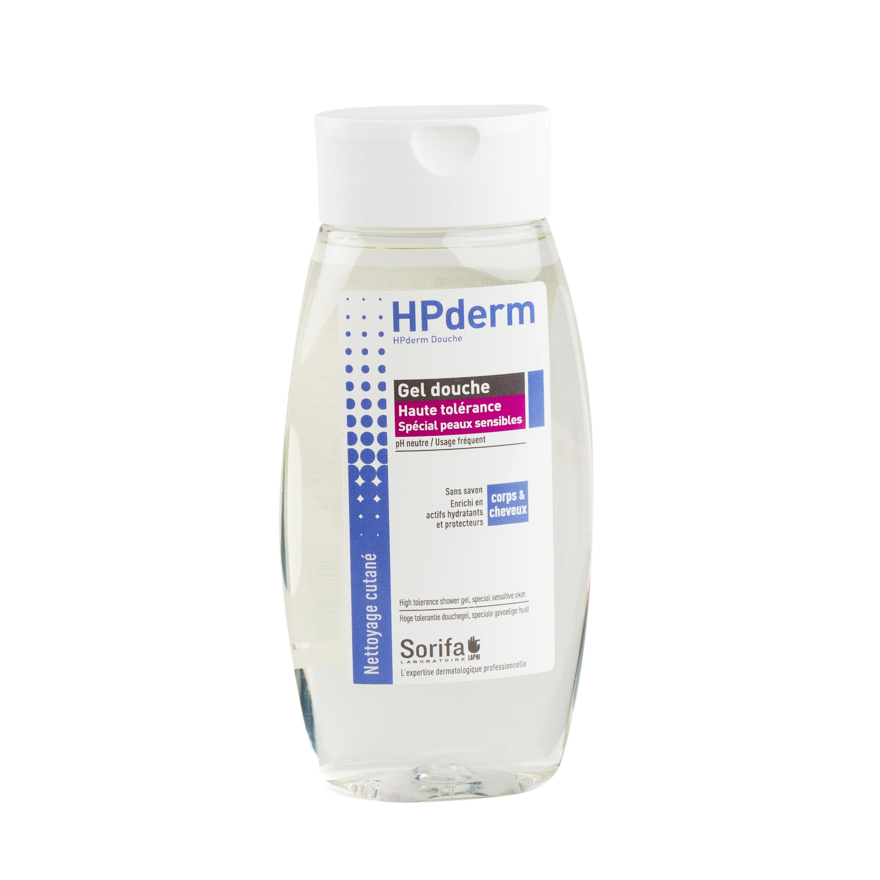 Sorifa - hpderm gel douche haute tolerance - 2 en 1 corps et cheveux - spécial peaux sensibles peaux tatouées cheveux fragilisés - usage fréquent - ph neutre sans savon - flacon 250 ml - Clicktofournisseur.com