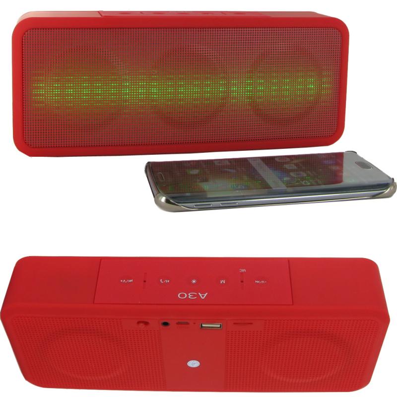 Haut parleur stéréo portable bluetooth lumineux et kit mains libres intégré coloris rouge - Clicktofournisseur.com