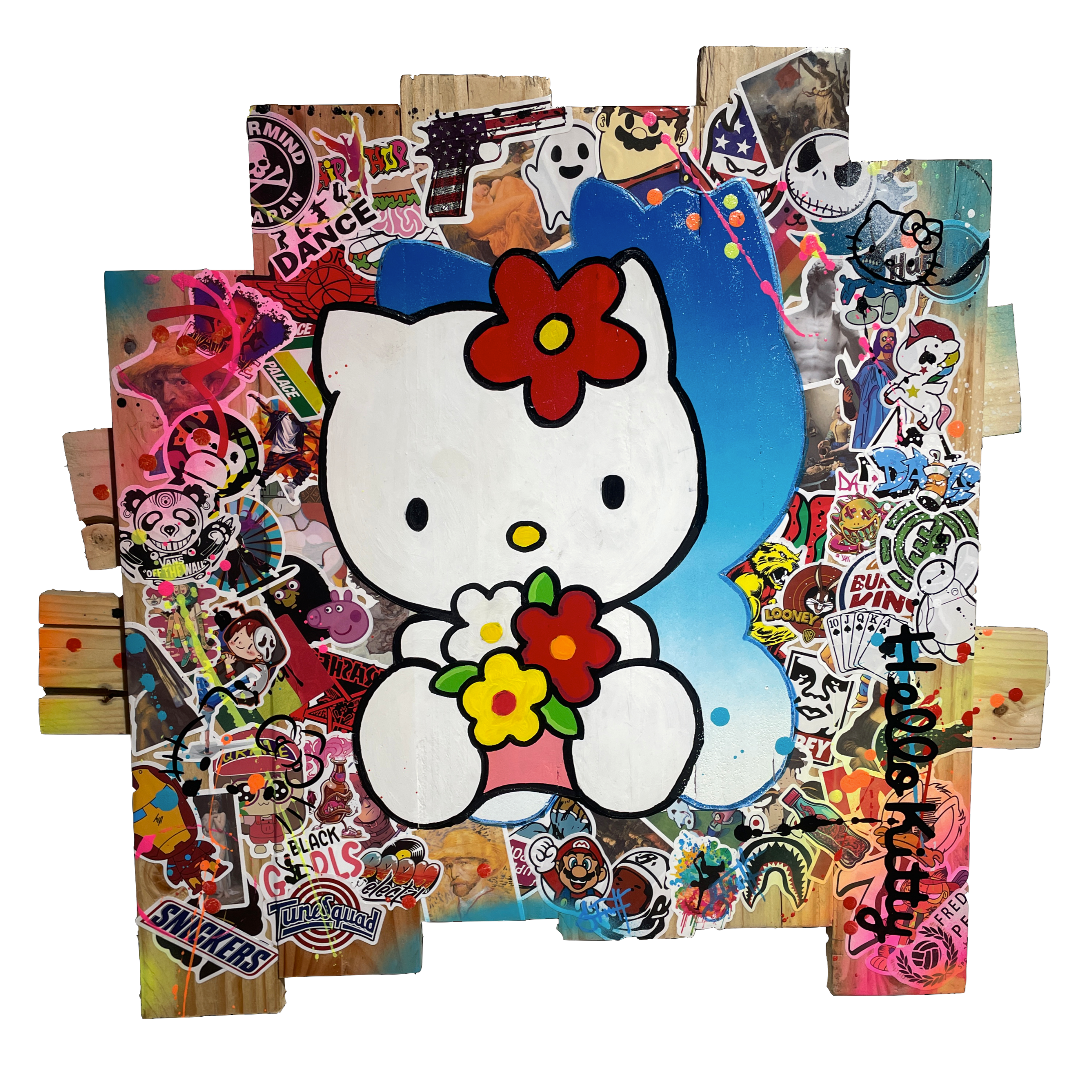 Tableau Pop Art HELLO KITTY sur bois de palette signé Vincent STREIFF®