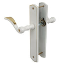 2 poignées de porte sur plaque EVITA, Sans trou pour pièce à vivre, Finition laiton blanc liseré doré, Entraxe standard 195 mm-4