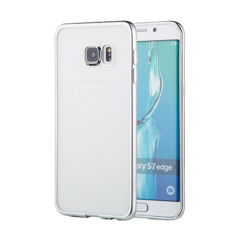 Housse Silicone Slim Transparente et Contour Chromé Argent pour Samsung Galaxy S7 Edge clicktofournisseur.com