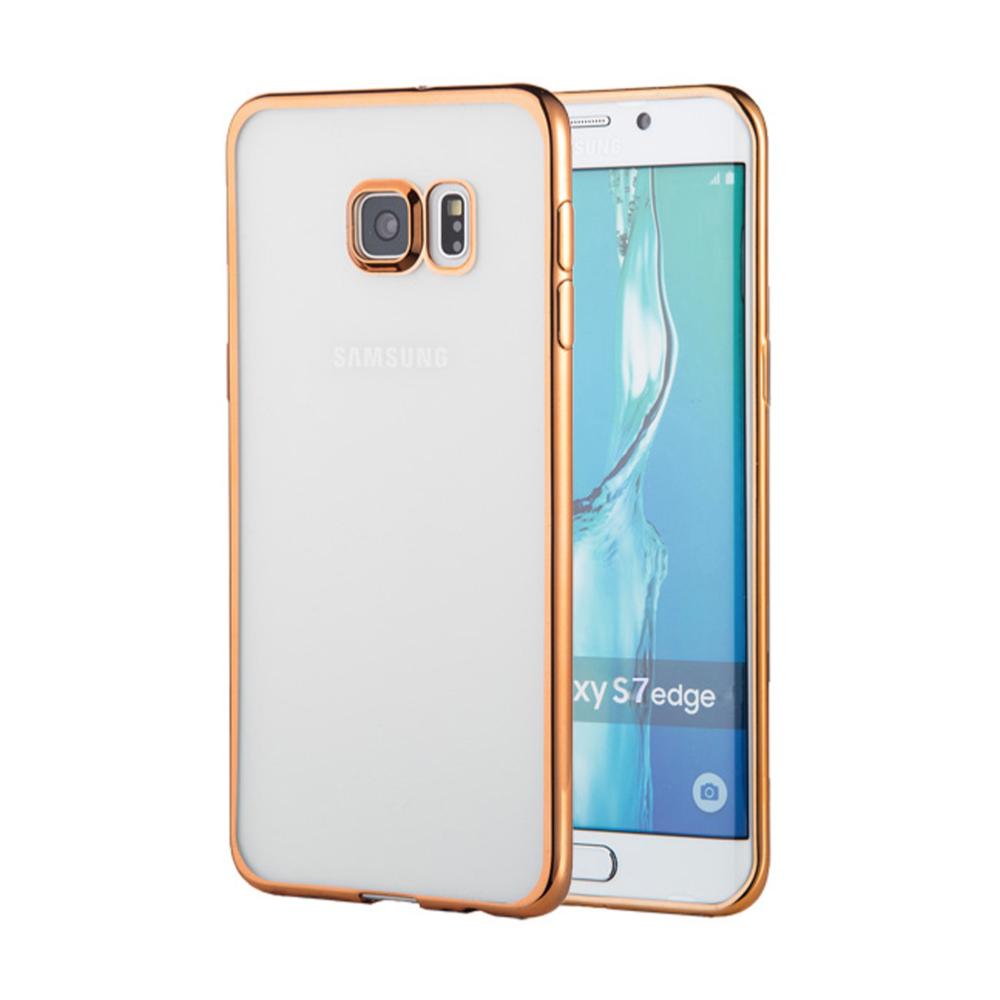 Housse Silicone Slim Transparente et Contour Chromé Or pour Samsung Galaxy S7 Edge clicktofournisseur.com
