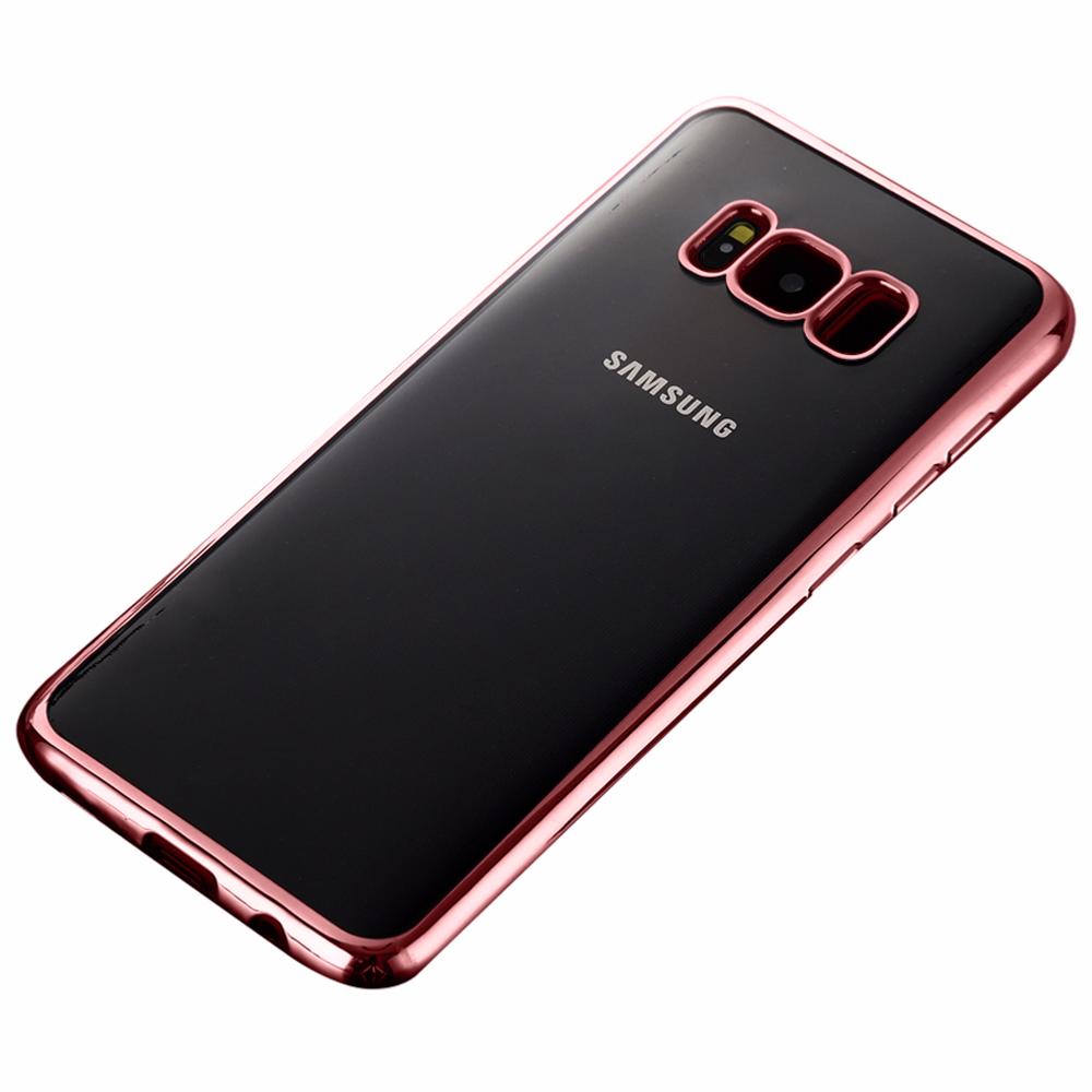 Housse silicone transparente contour chromé rose pour samsung galaxy s8 - Clicktofournisseur.com