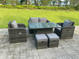Fimous Rotin Mobilier De Jardin Extérieur Ascenseur Réglable Table À Manger Ou Table Basse Ensemble Amour Canapé Chaise Longue Repose - Pieds 6 Places