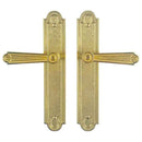 2 poignées de porte sur plaque REGENCE, Sans trou pour pièce à vivre, Finition laiton poli doré, Entraxe standard 195 mm