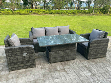 Fimous Rotin Mobilier De Jardin Extérieur Ascenseur Réglable Table À Manger Ou Table Basse Ensemble Salon Canapé Chaise Longue 5 Places