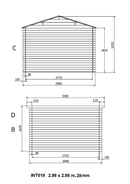 Abri de jardin en bois 28mm 7.5m² 298x298x235cm int018/ineksa