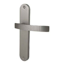 2 poignées de porte sur plaque AUDACE, Sans trou pour pièce à vivre, Finition aluminium nickel mat, Entraxe standard 195 mm