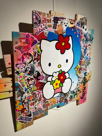 Tableau Pop Art HELLO KITTY sur bois de palette par Vincent STREIFF - 0