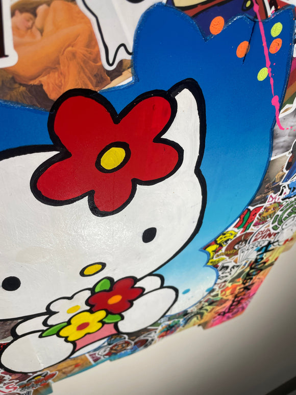Tableau Pop Art HELLO KITTY sur bois de palette par Vincent STREIFF
