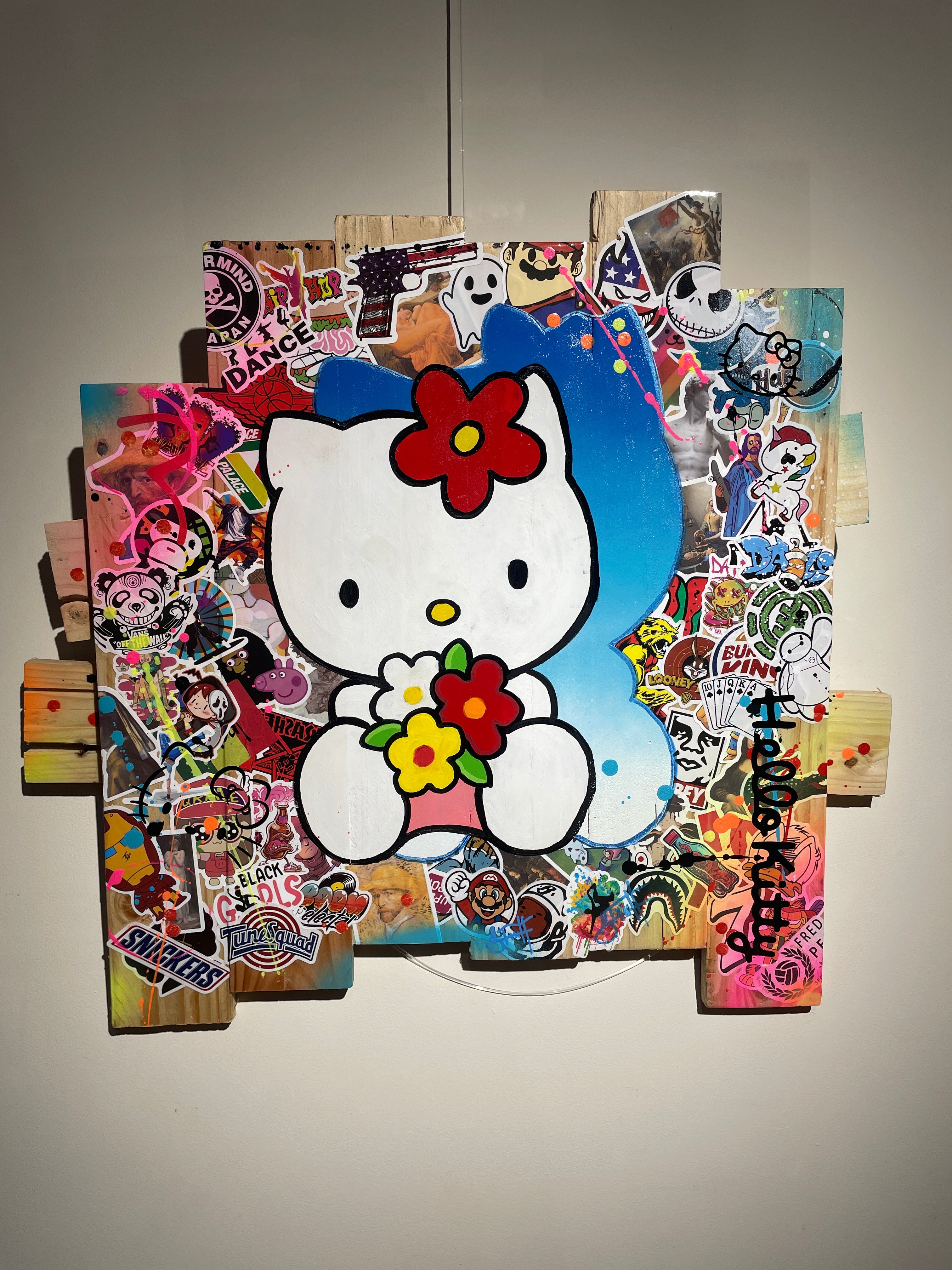 Tableau Pop Art HELLO KITTY sur bois de palette signé Vincent STREIFF®