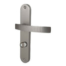 2 poignées de porte sur plaque AUDACE, Verrou condamnation pour salle de bain/WC, Finition aluminium nickel mat, Entraxe standard 195 mm-14