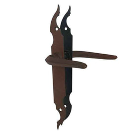 2 poignées de porte sur plaque CELTIQUE, Sans trou pour pièce à vivre, Finition acier aspect fer forgé rouille, Entraxe standard 195 mm