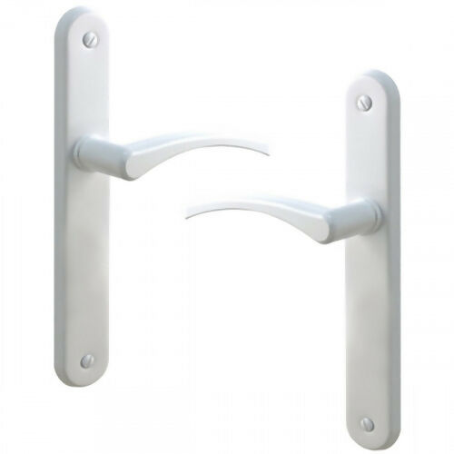 2 poignées de porte sur plaque EVA, Sans trou pour pièce à vivre, Finition aluminium blanc, Entraxe standard 195 mm