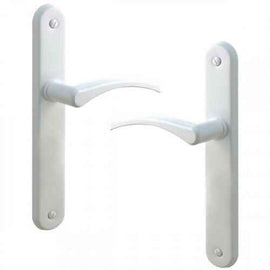 2 poignées de porte sur plaque EVA, Sans trou pour pièce à vivre, Finition aluminium blanc, Entraxe standard 195 mm