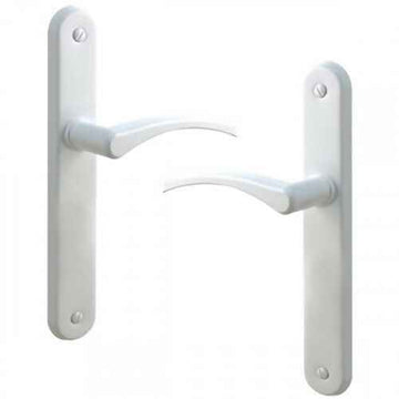 2 poignées de porte sur plaque EVA, Sans trou pour pièce à vivre, Finition aluminium blanc, Entraxe standard 195 mm