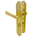 2 poignées de porte sur plaque REGENCE, Verrou condamnation pour salle de bain, Finition laiton poli doré, Entraxe standard 195 mm
