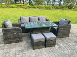 Fimous Rotin Mobilier De Jardin Extérieur Ascenseur Réglable Table À Manger Ou Table Basse Ensemble Salon Canapé Chaise Longue Repose - Pieds 7 Places