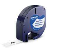 Dymo label printer tape LetraTag Plastic 12mmx4m, black/white