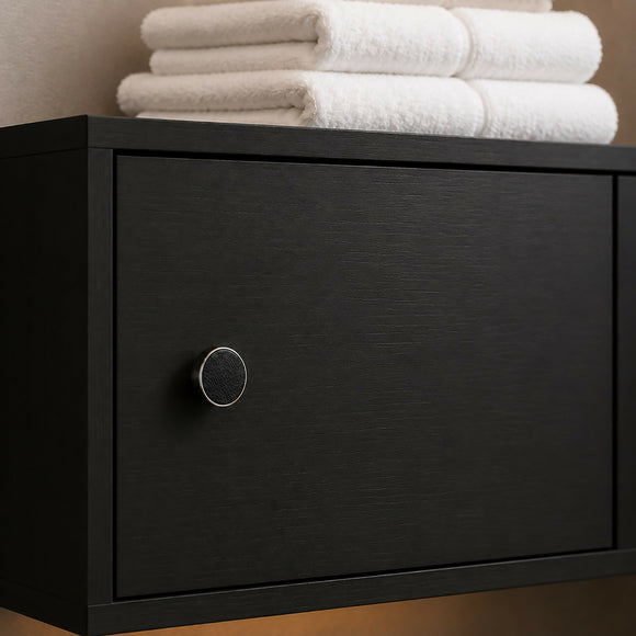 Bouton de meuble LEDER, Finition métal chrome et cuir