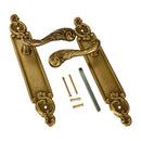 2 poignées de porte sur plaque SULLY, Sans trou pour pièce à vivre, Finition laiton patiné aspect vieilli, Entraxe standard 195 mm
