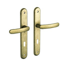 2 poignées de porte sur plaque VINTAGE, Entrée de clé pour chambre, Finition laiton brut laqué mat, Entraxe stand 195 mm