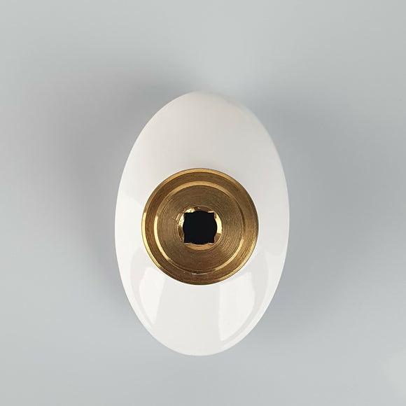 2 boutons de porte style Classique Chic en Porcelaine blanc avec Embase dorée, Carré 6 et 7 mm, modèle OLIVE