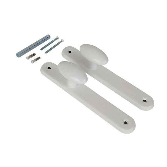 2 poignées de porte sur plaque CHIC, Sans trou pour pièce à vivre, Finition aluminium blanc RAL 9016, Entraxe standard 195 mm