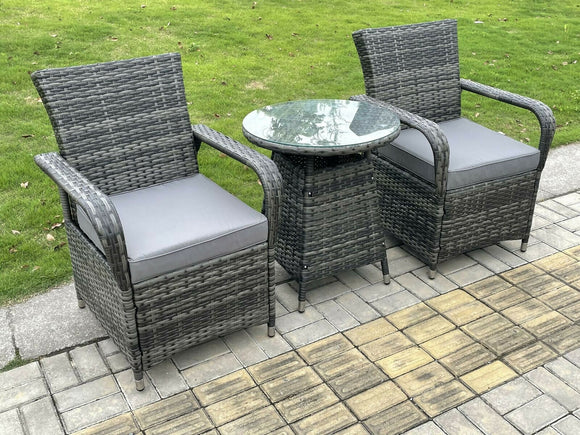 Fimous Rattan meubles de jardin table à manger et chaises Wicker patio Outdoor 2 chaises plus petite table ronde
