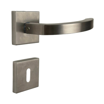 2 poignées de porte sur rosace ORION, Entrée de clé pour chambre, Finition Inox 304 nickel mat