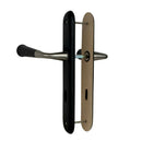 2 poignées de porte sur plaque CLEO, Entrée de clé pour chambre, Finition bois noir, Entraxe standard 195 mm-7