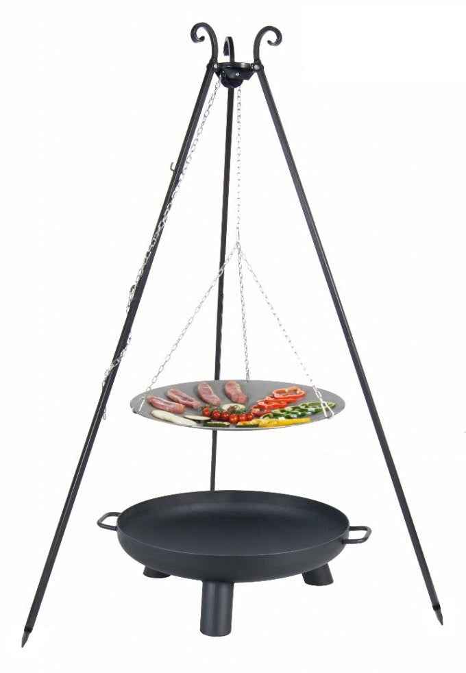 La poêle, le WOK à feu de camp spécial brasero sur trépied Ø 33 cm + Brasero BALI 70 cm clicktofournisseur.com