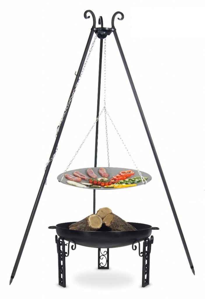 La poêle, le WOK à feu de camp spécial brasero sur trépied Ø 33 cm + Brasero FATANA 60 cm clicktofournisseur.com