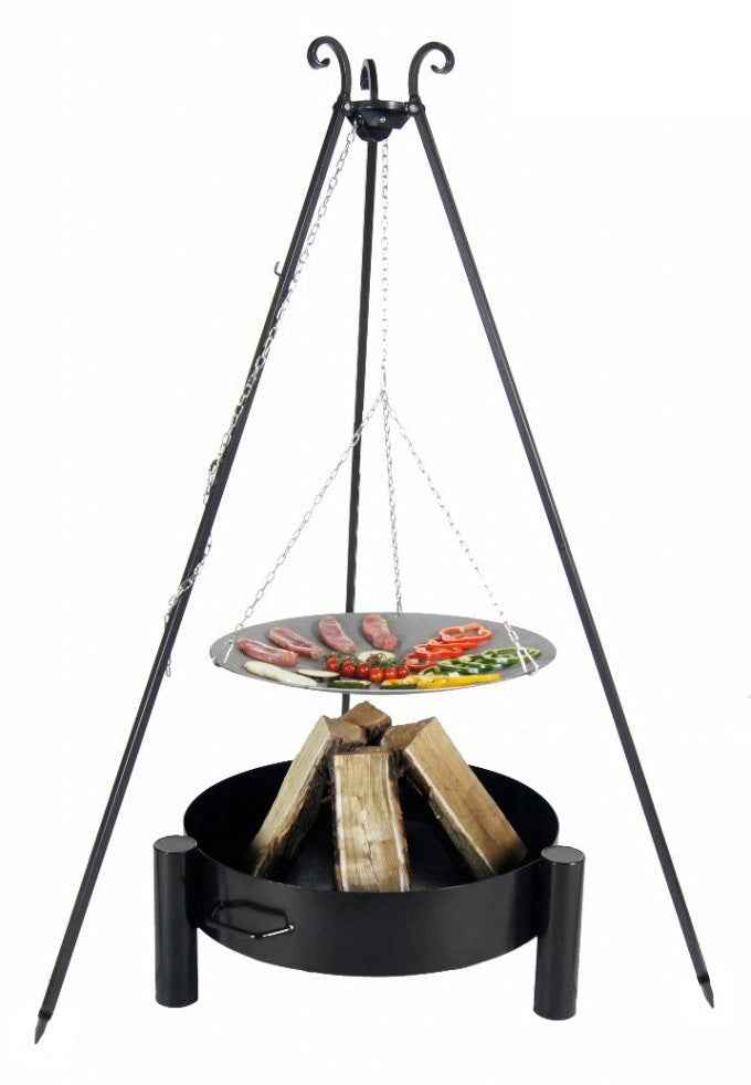 La poêle, le WOK à feu de camp spécial brasero sur trépied Ø 33 cm + Brasero HAITI 60 cm clicktofournisseur.com