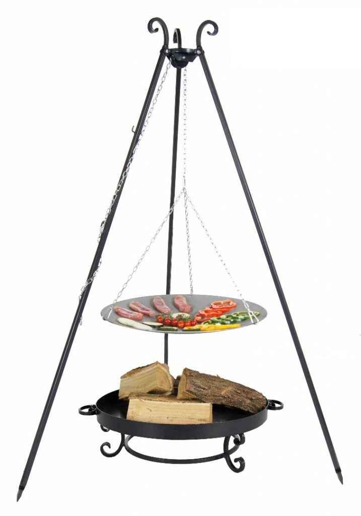 La poêle le wok à feu de camp spécial brasero sur trépied ø 33 cm + brasero malta 80 cm - Clicktofournisseur.com