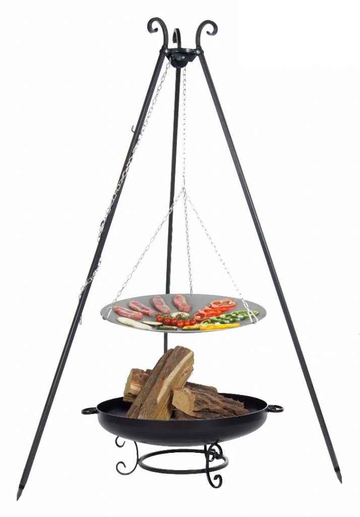 La poêle, le WOK à feu de camp spécial brasero sur trépied Ø 33 cm + Brasero MALTAVIA 60 cm clicktofournisseur.com