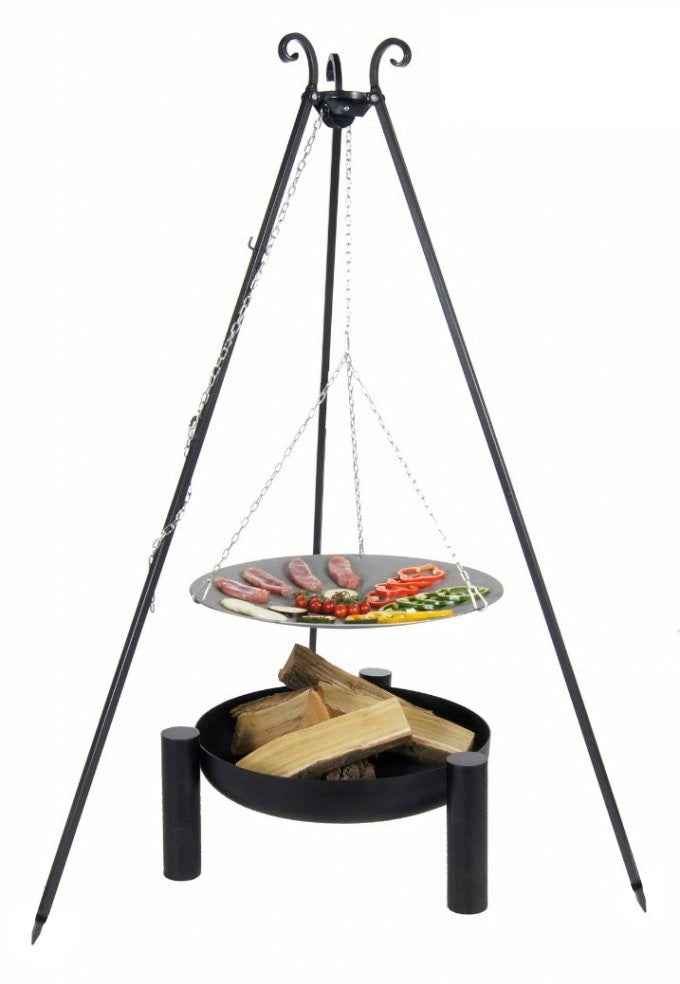 La poêle le wok à feu de camp spécial brasero sur trépied ø 33 cm + brasero palma 70 cm - Clicktofournisseur.com